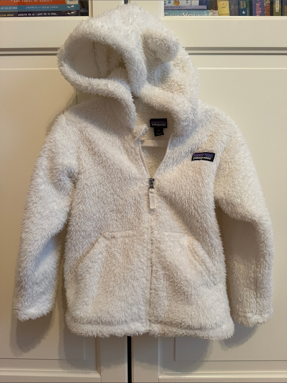 Patagonia White Plush Hooded Fleece Jacket - Kids